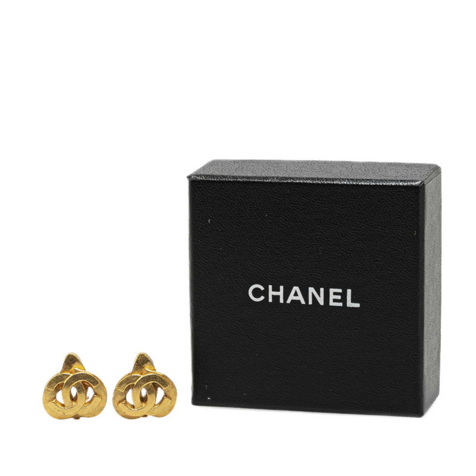 Chanel Coco Mark Heart Motif Earrings Gold Plated Women's CHANEL