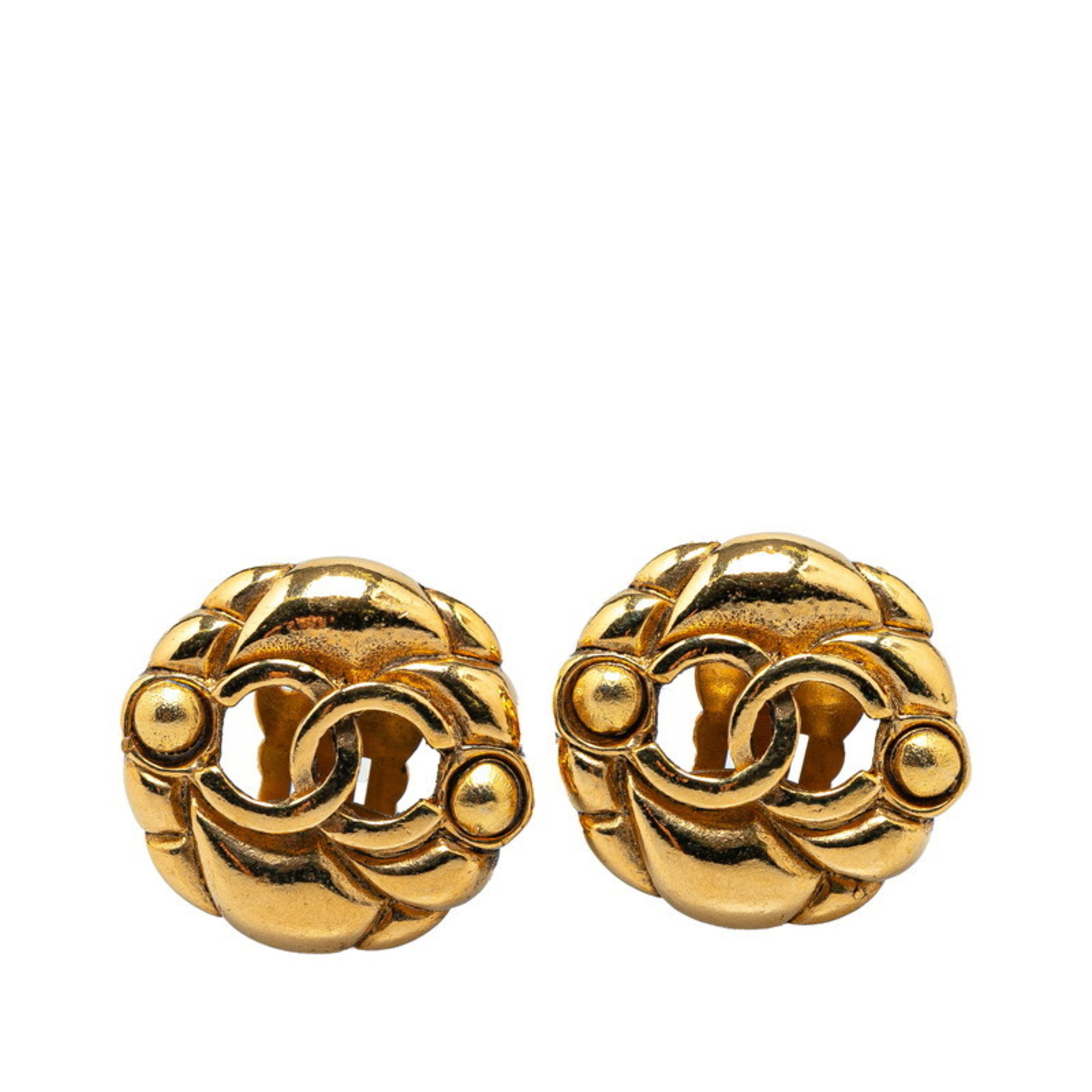 Chanel Matelasse Coco Mark Earrings Gold Plated Women's CHANEL