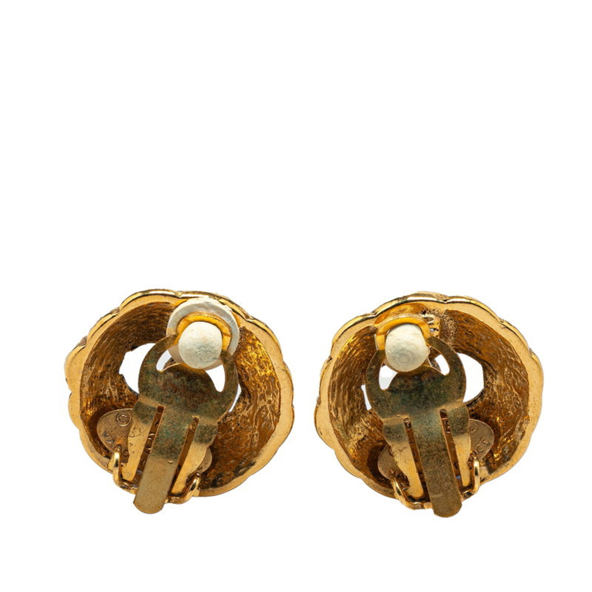 Chanel Matelasse Coco Mark Earrings Gold Plated Women's CHANEL