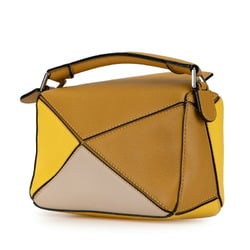 LOEWE Anagram Puzzle Bag Handbag Shoulder Yellow White Leather Women's