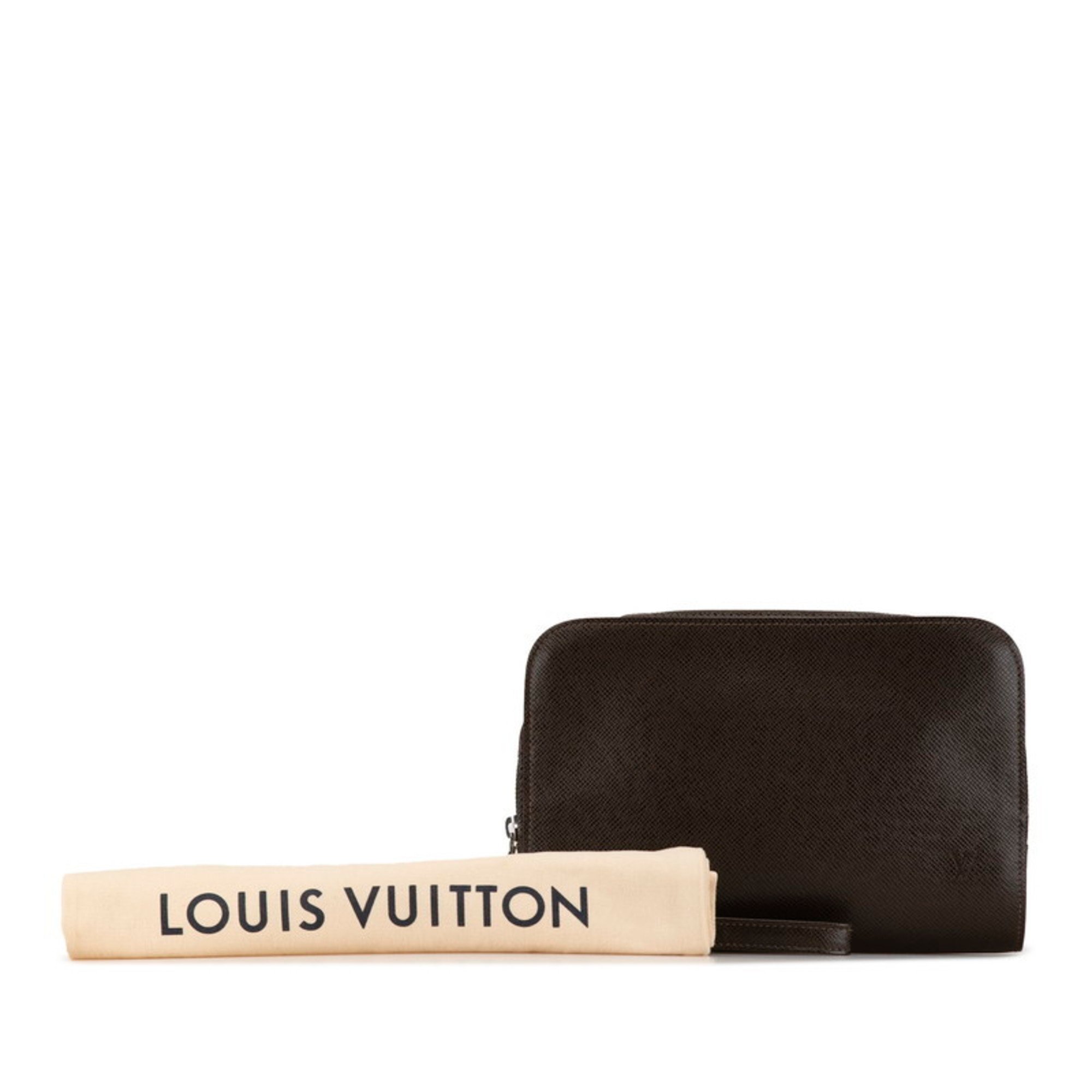 Louis Vuitton Taiga Baikal Clutch Bag Second M30186 Grisli Brown PVC Leather Women's LOUIS VUITTON