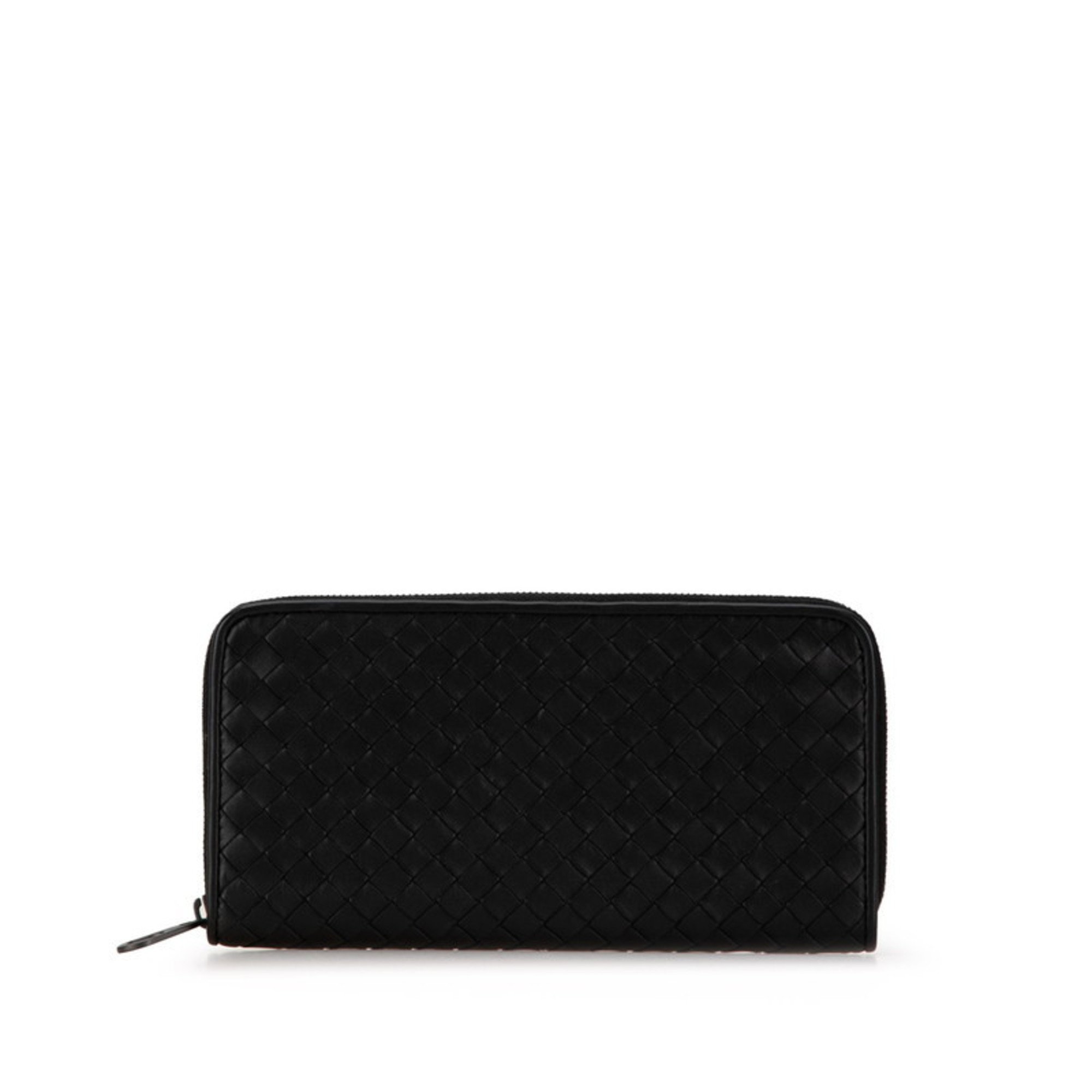 Bottega Veneta Intrecciato Round Long Wallet Black Leather Women's BOTTEGAVENETA