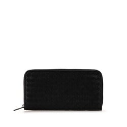 Bottega Veneta Intrecciato Round Long Wallet Black Leather Women's BOTTEGAVENETA