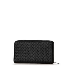 Bottega Veneta Intrecciato Round Long Wallet Black Leather Women's BOTTEGAVENETA