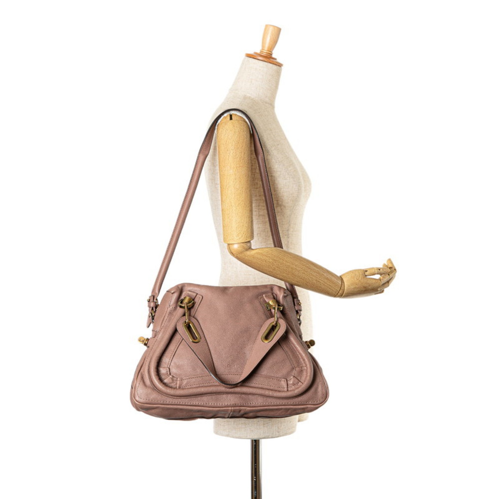 Chloé Chloe Paraty handbag shoulder bag pink beige leather women's