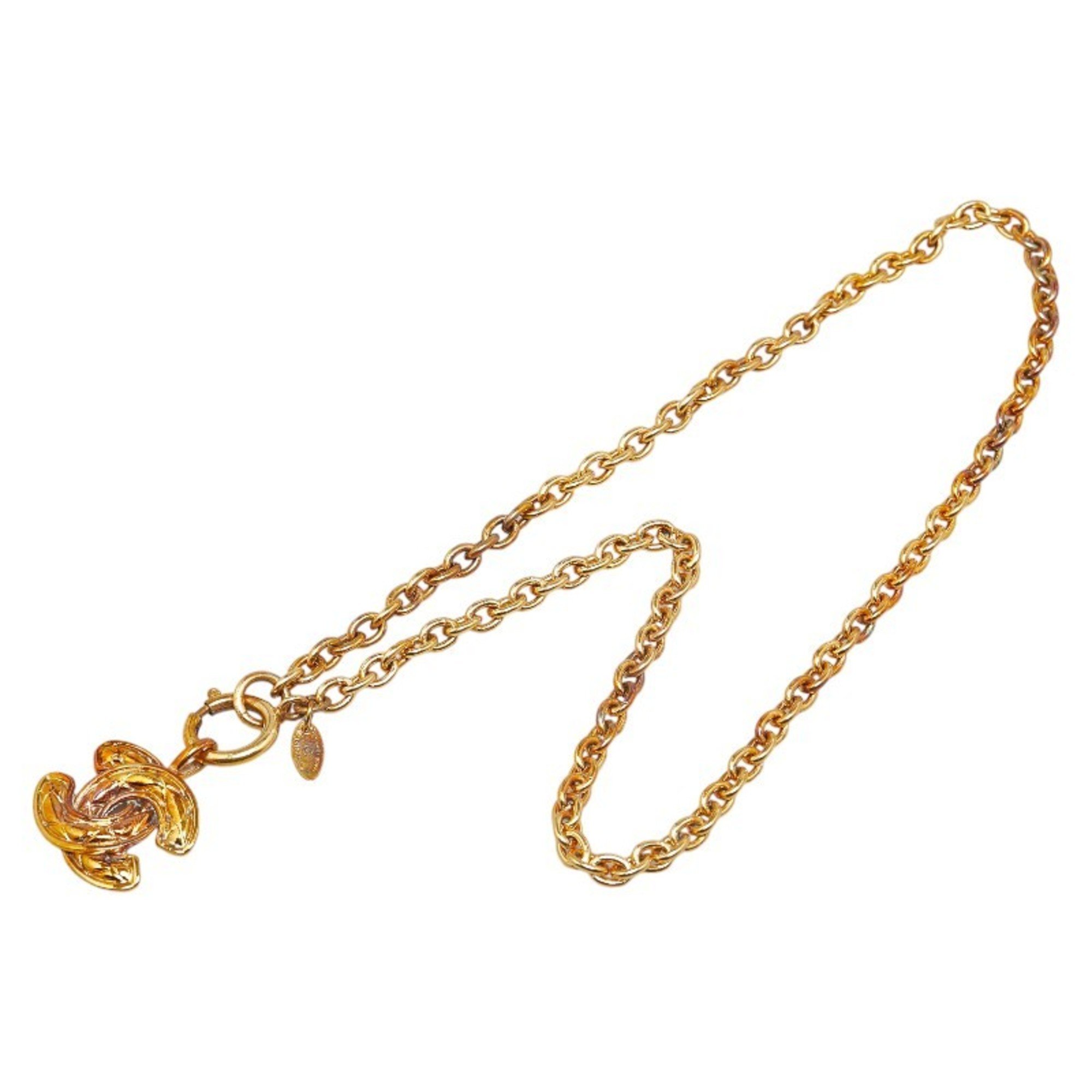 Chanel Matelasse Coco Mark Necklace Gold Plated Women's CHANEL