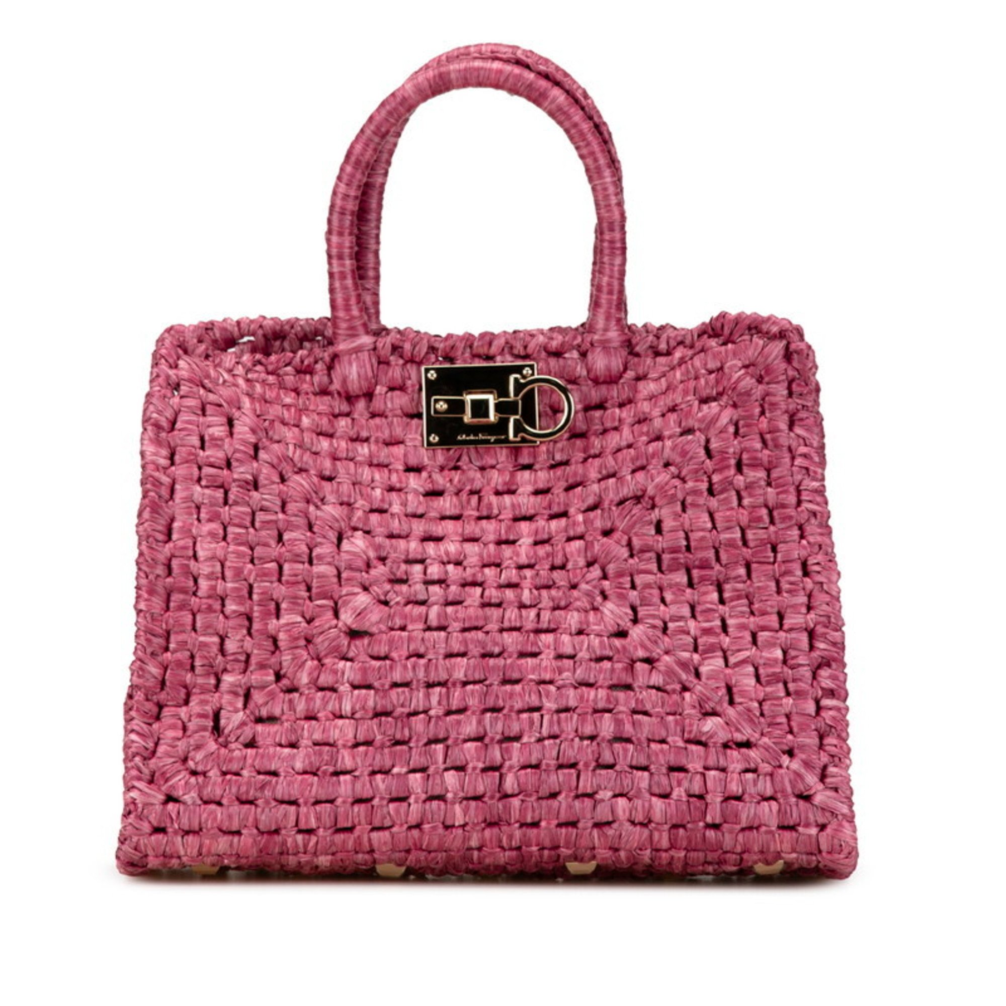 Salvatore Ferragamo Gancini Handbag EE-21 1101 Purple Raffia Women's