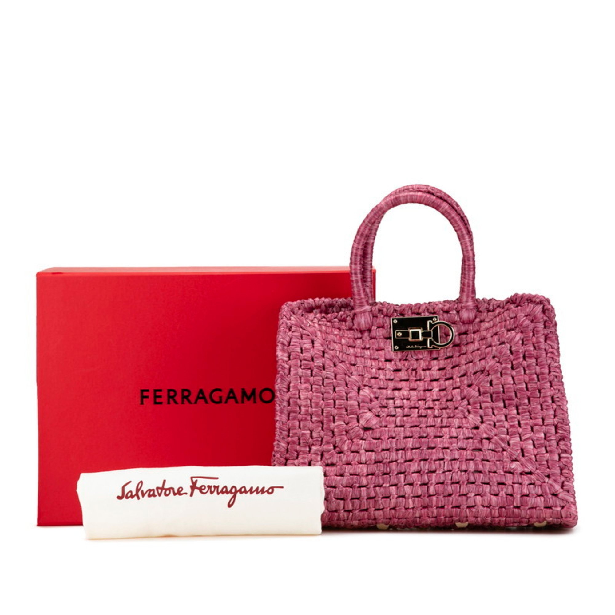 Salvatore Ferragamo Gancini Handbag EE-21 1101 Purple Raffia Women's