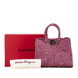 Salvatore Ferragamo Gancini Handbag EE-21 1101 Purple Raffia Women's