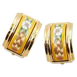 Hermes enamel cloisonné flower motif earrings gold white multicolor plated women's HERMES