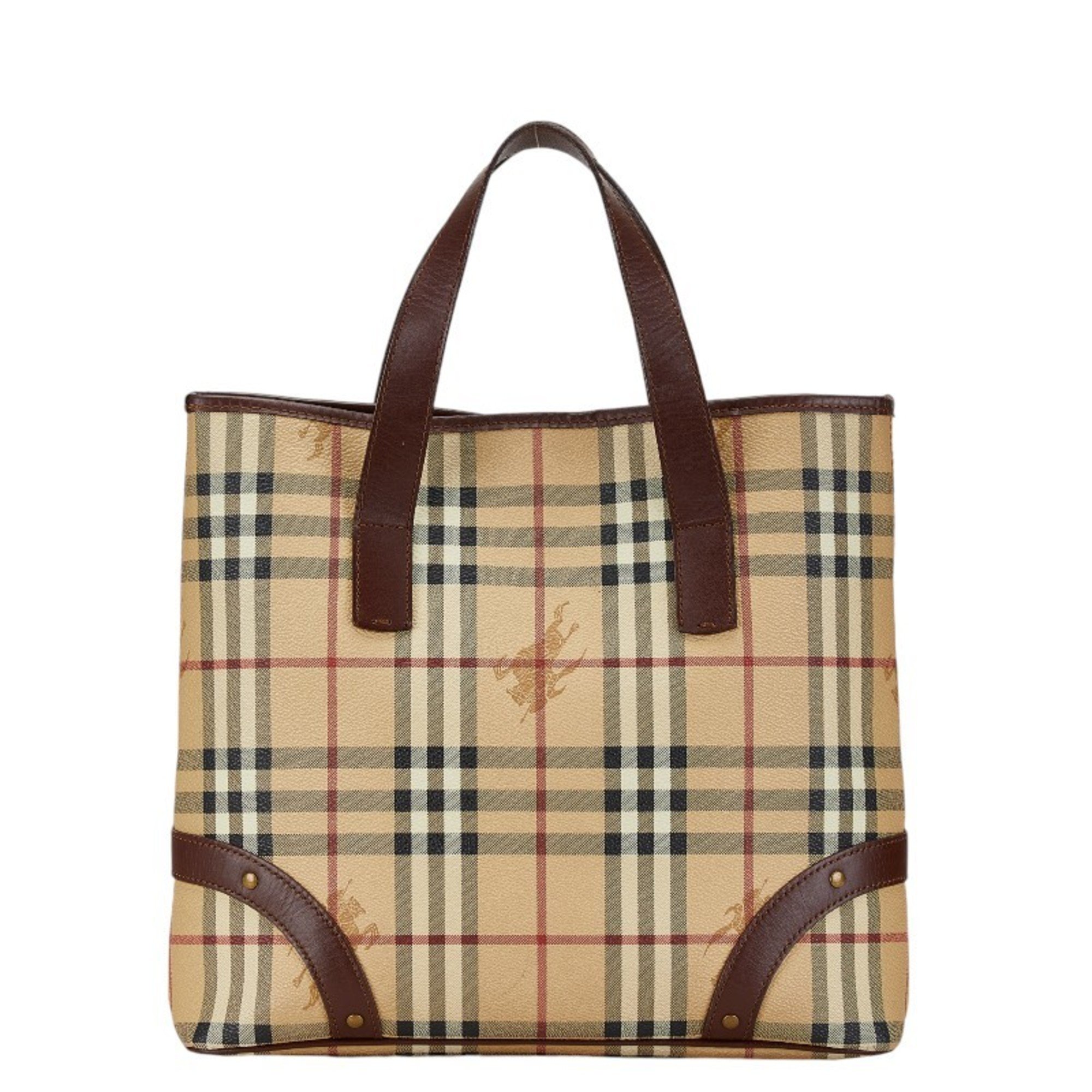 Burberry Nova Check Shadow Horse Handbag Tote Bag Beige Wine Red PVC Leather Women's BURBERRY