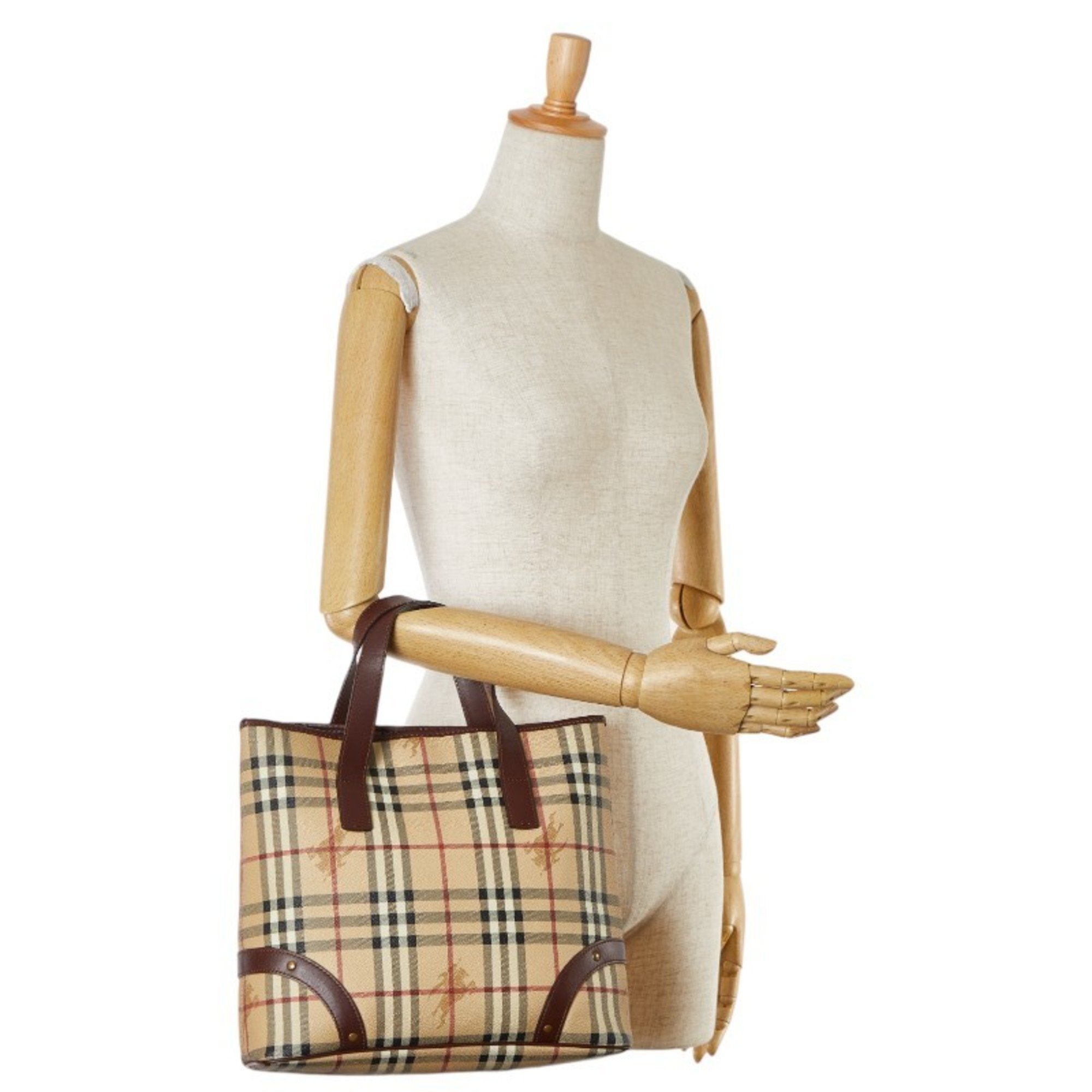 Burberry Nova Check Shadow Horse Handbag Tote Bag Beige Wine Red PVC Leather Women's BURBERRY