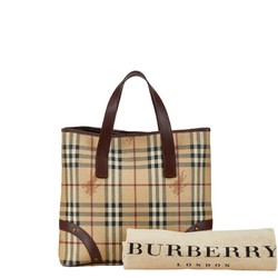 Burberry Nova Check Shadow Horse Handbag Tote Bag Beige Wine Red PVC Leather Women's BURBERRY