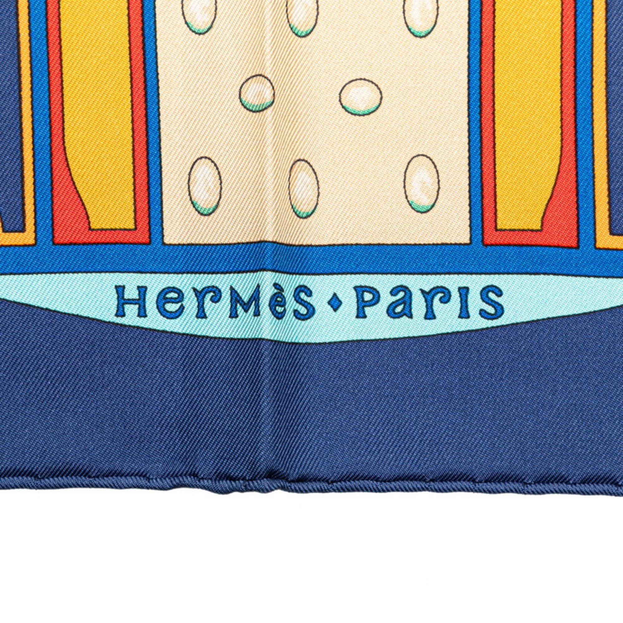 Hermes Carre 90 Paridaiza Paradise Scarf Muffler Blue Yellow Multicolor Silk Women's HERMES