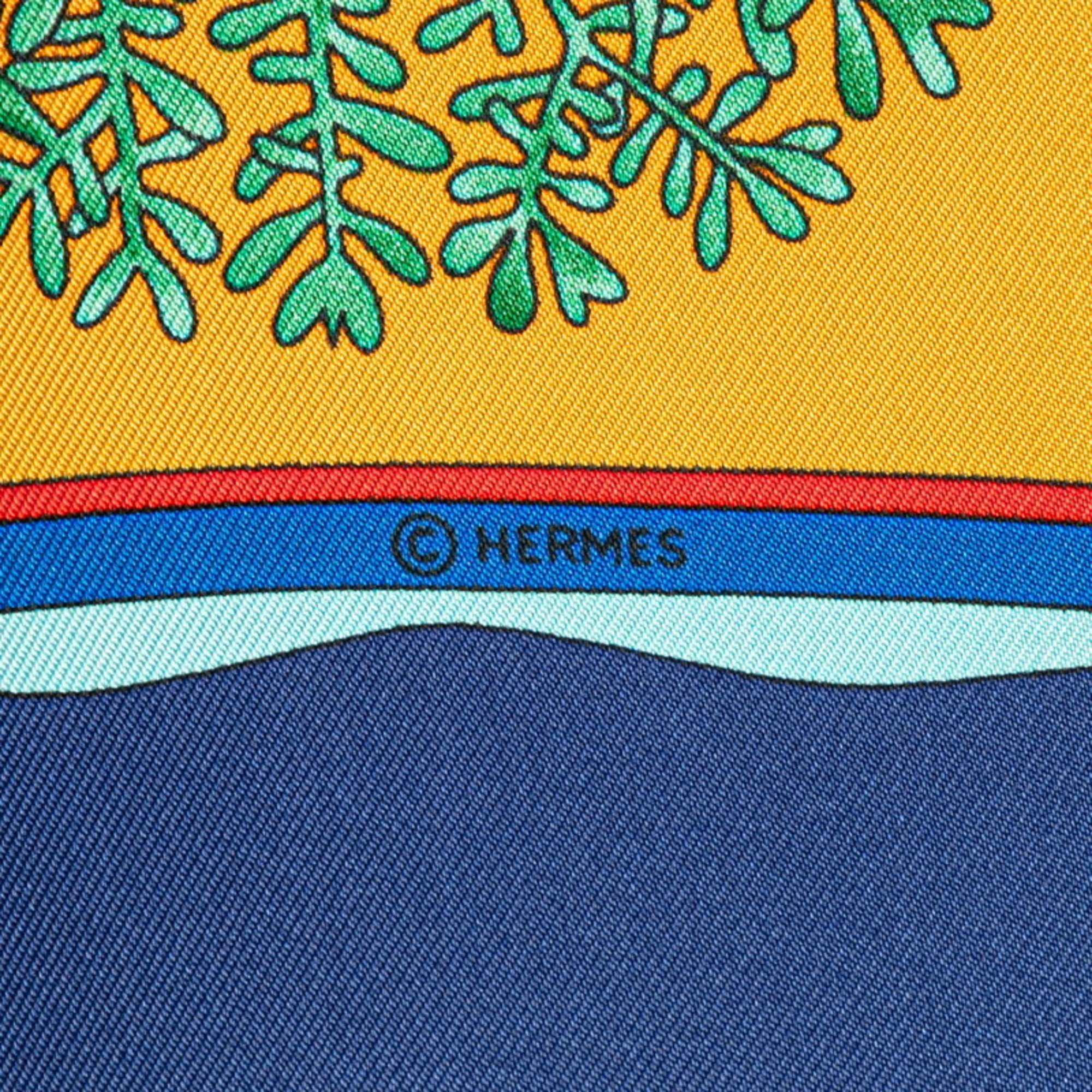 Hermes Carre 90 Paridaiza Paradise Scarf Muffler Blue Yellow Multicolor Silk Women's HERMES