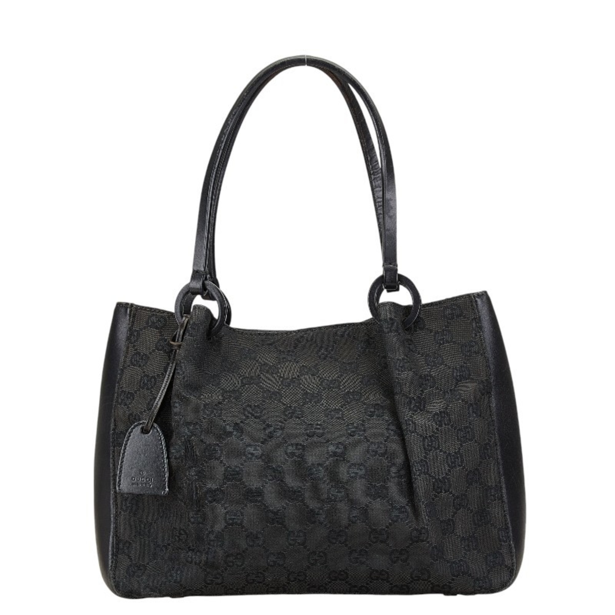 Gucci GG Canvas Tote Bag Shoulder 101919 Black Leather Women's GUCCI