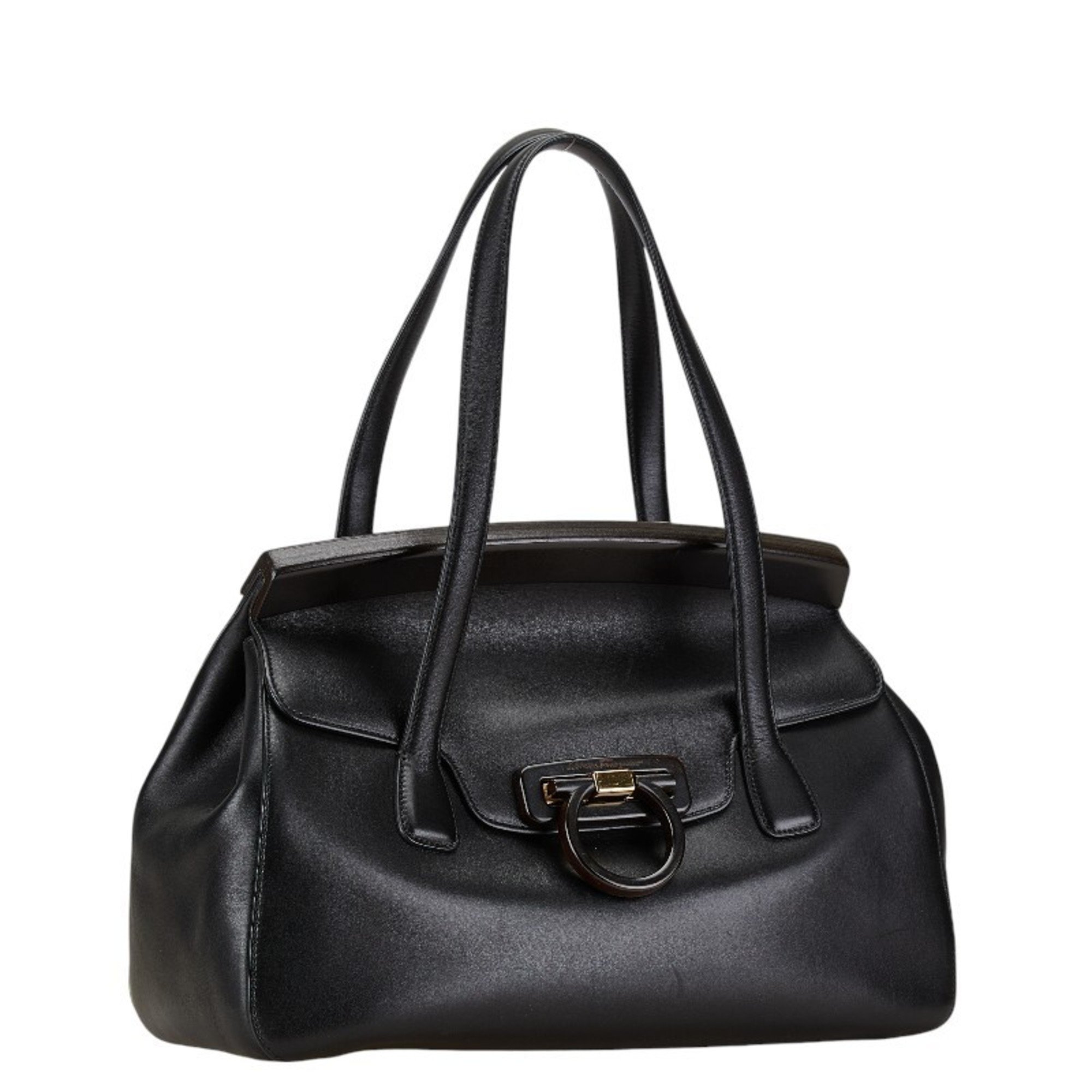 Salvatore Ferragamo Gancini Tote Bag Shoulder Black Leather Women's