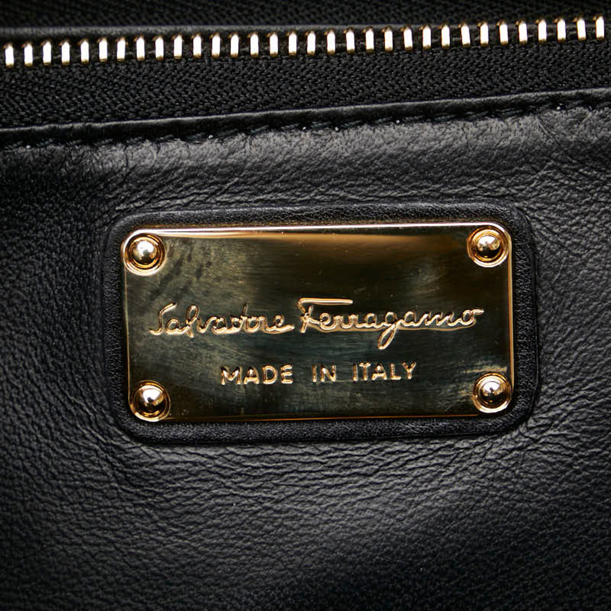 Salvatore Ferragamo Gancini Tote Bag Shoulder Black Leather Women's