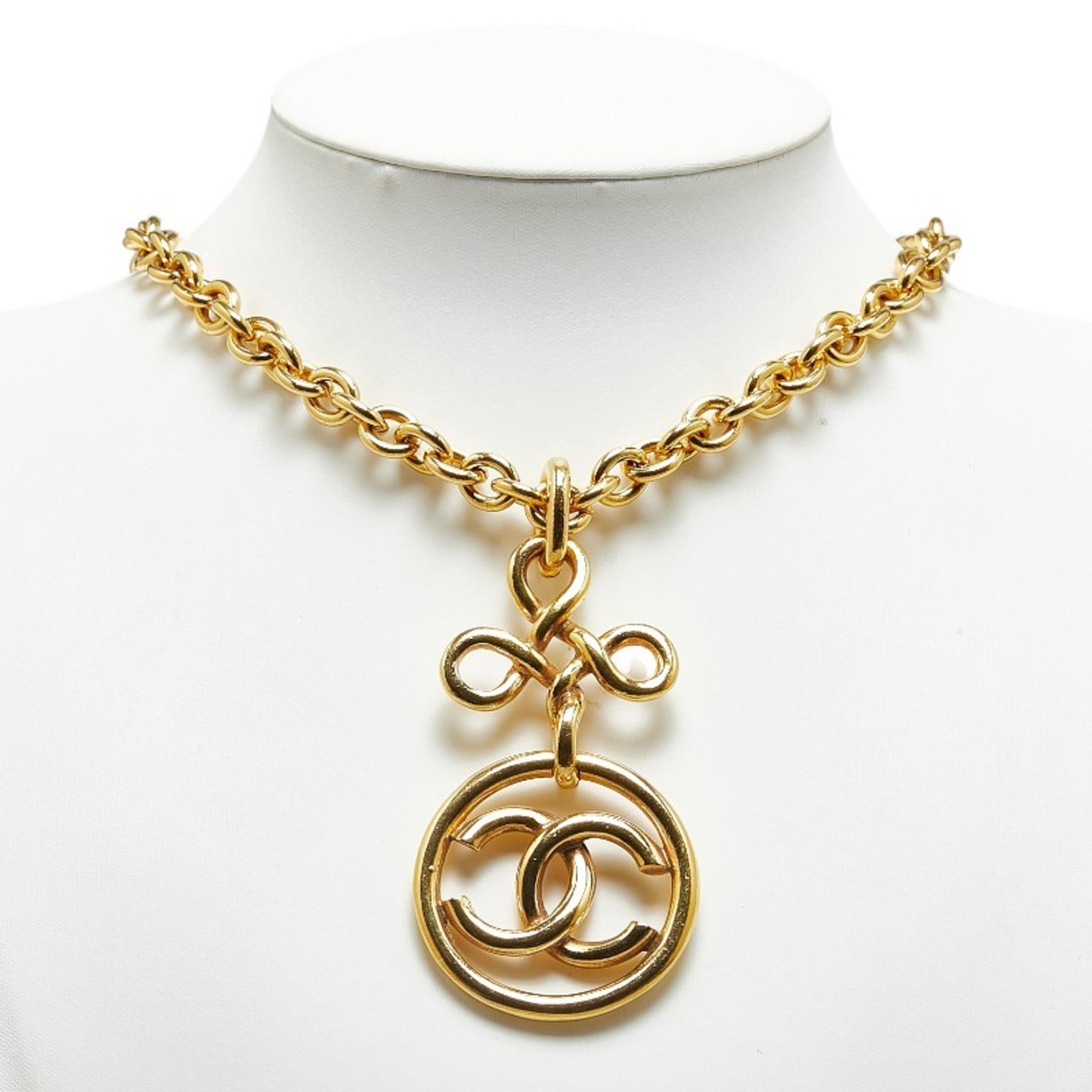 Chanel Coco Mark Round Circle Necklace Gold Plated Women's CHANEL