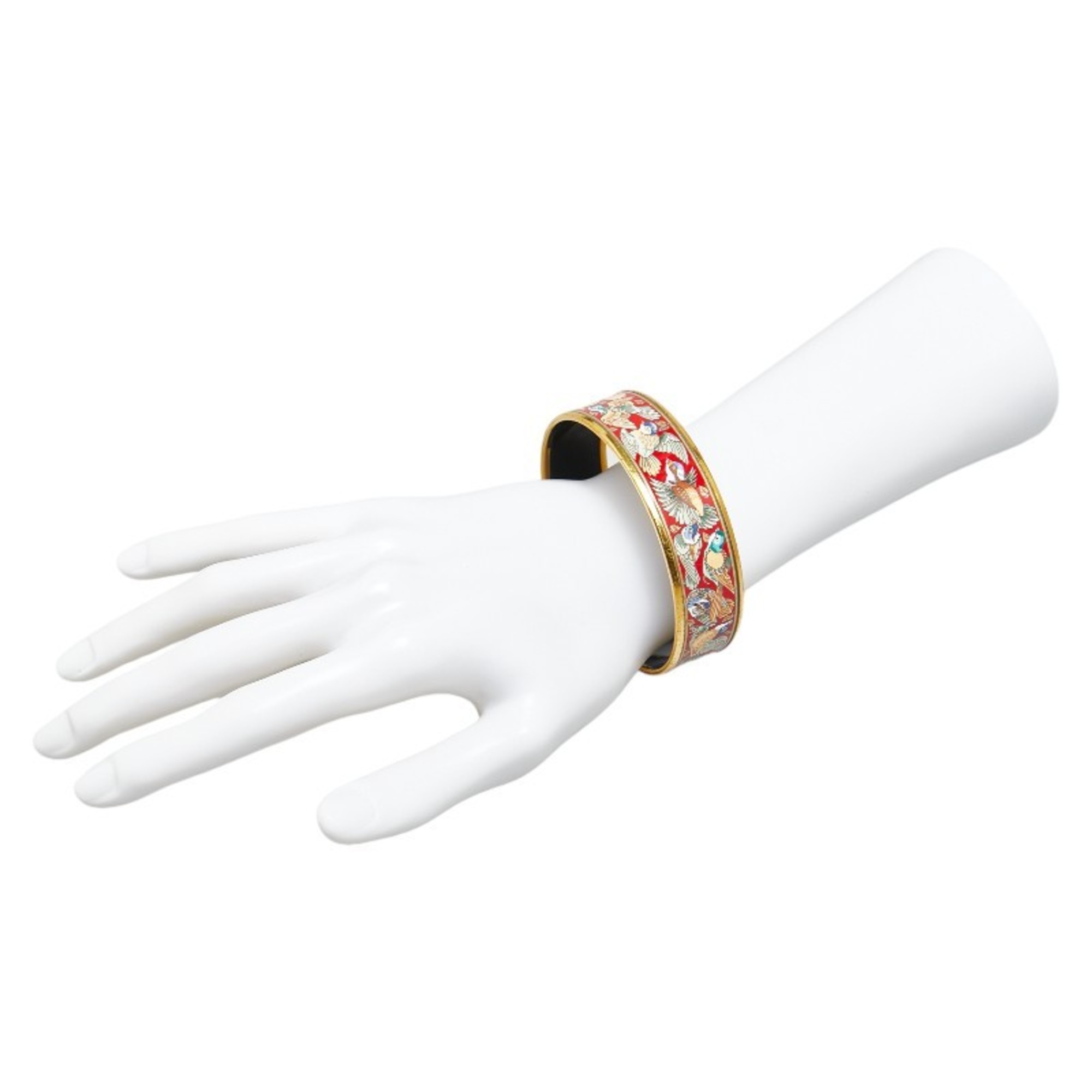 Hermes enamel GM cloisonné bird bangle gold red plating ladies HERMES