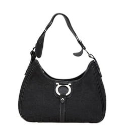 Salvatore Ferragamo Gancini Bag Handbag Black Canvas Leather Women's