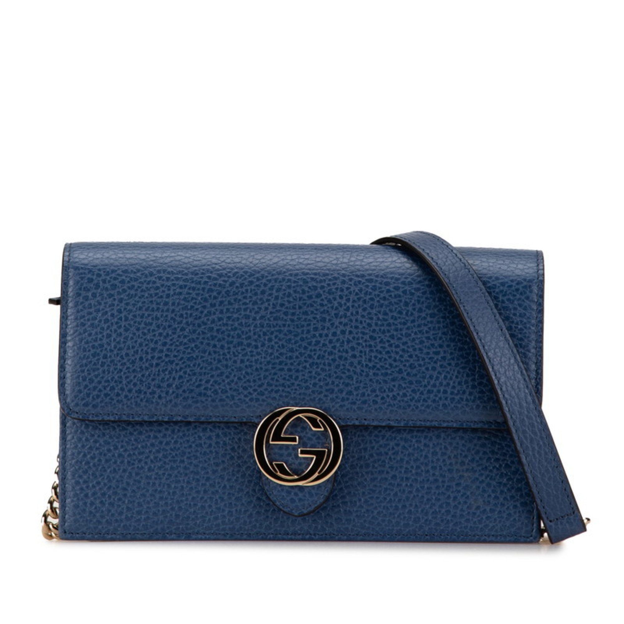 Gucci Interlocking G Chain Shoulder Bag 510314 Blue Leather Women's GUCCI