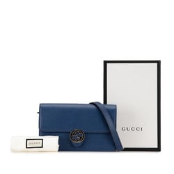 Gucci Interlocking G Chain Shoulder Bag 510314 Blue Leather Women's GUCCI