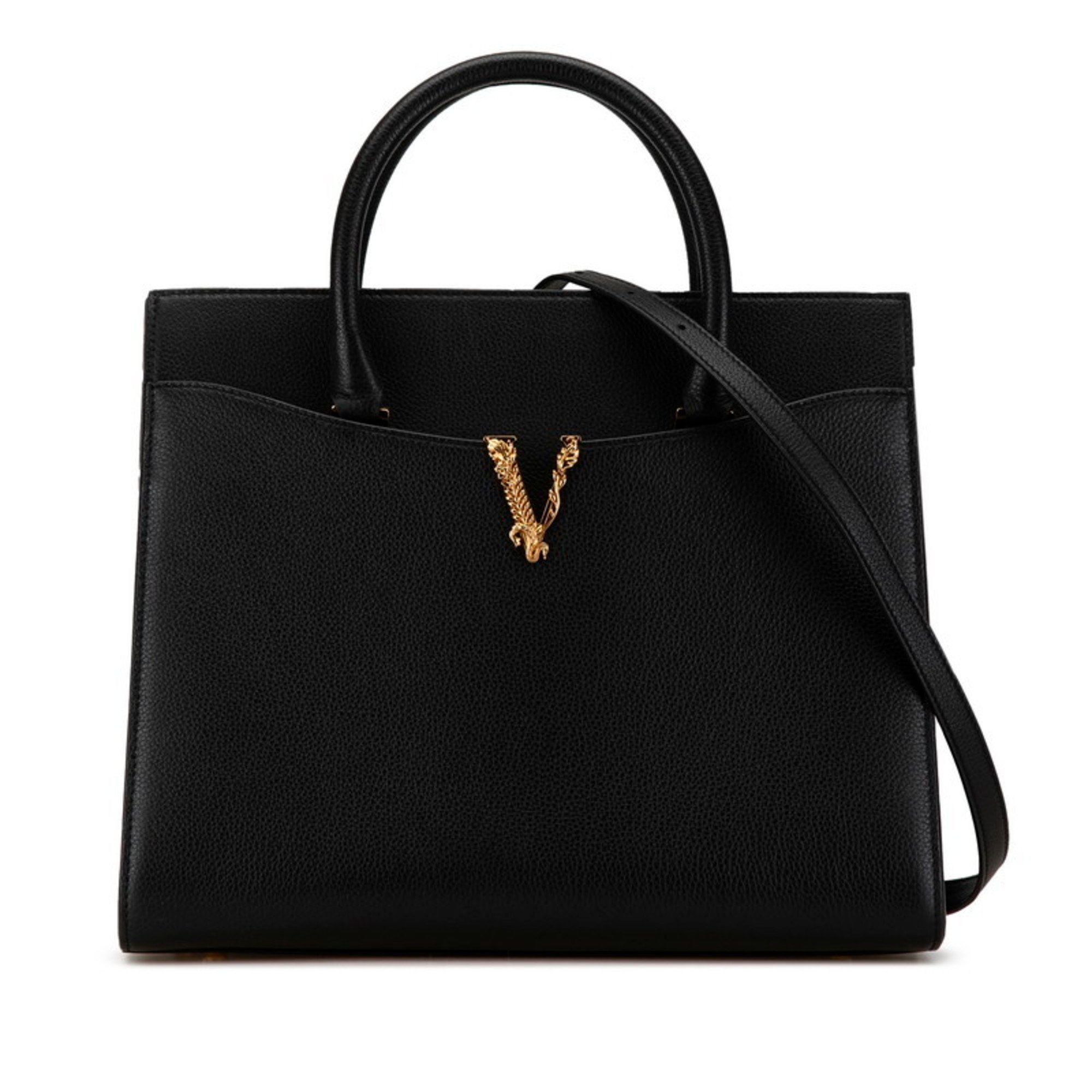 Versace Virtus Handbag Shoulder Bag Black Leather Women's VERSACE