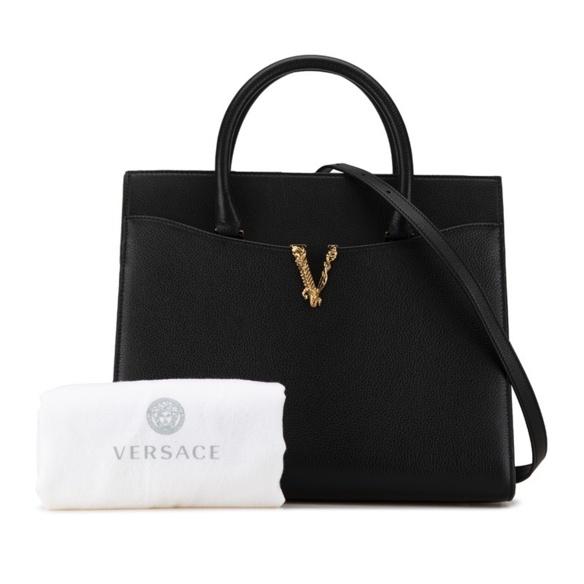 Versace Virtus Handbag Shoulder Bag Black Leather Women's VERSACE