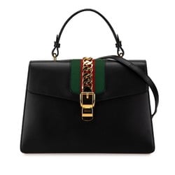 Gucci Sherry Line Sylvie Handbag Shoulder Bag 431665 Black Leather Women's GUCCI