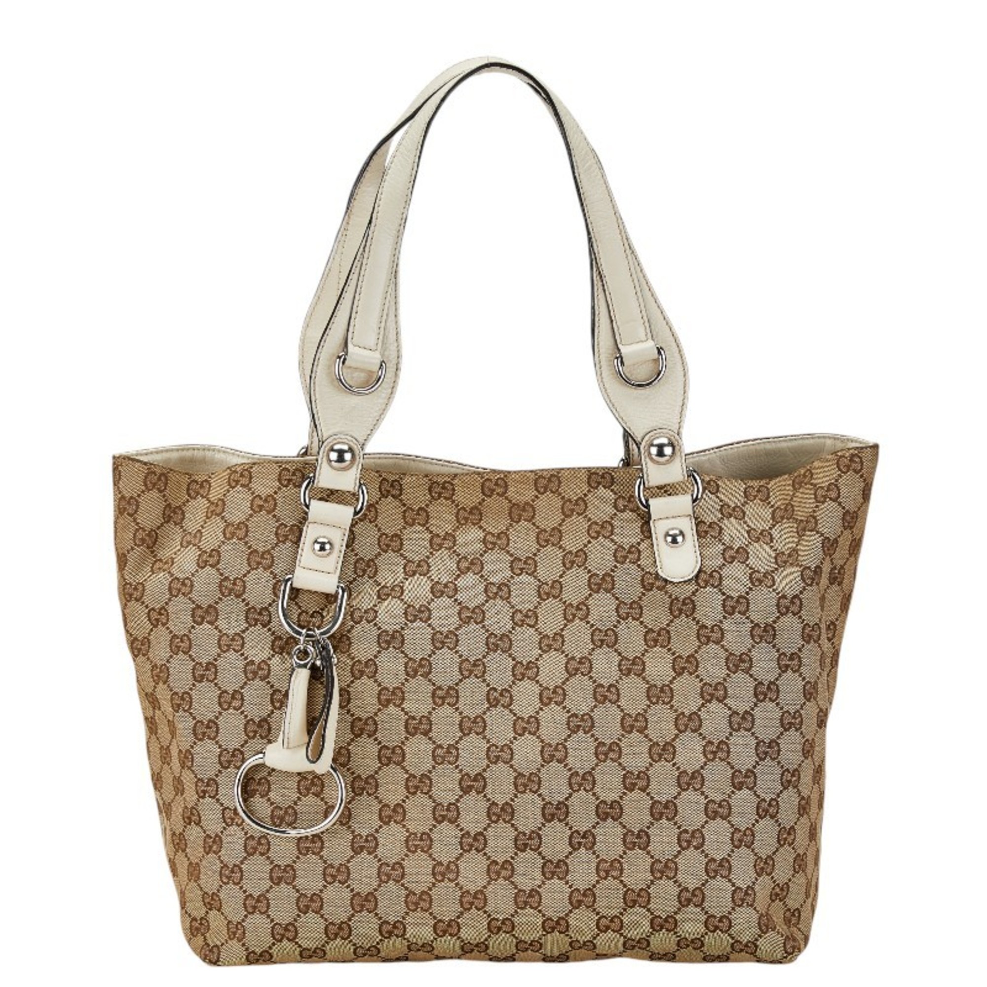 Gucci GG Canvas Horsebit Tote Bag 229852 Beige White Leather Women's GUCCI