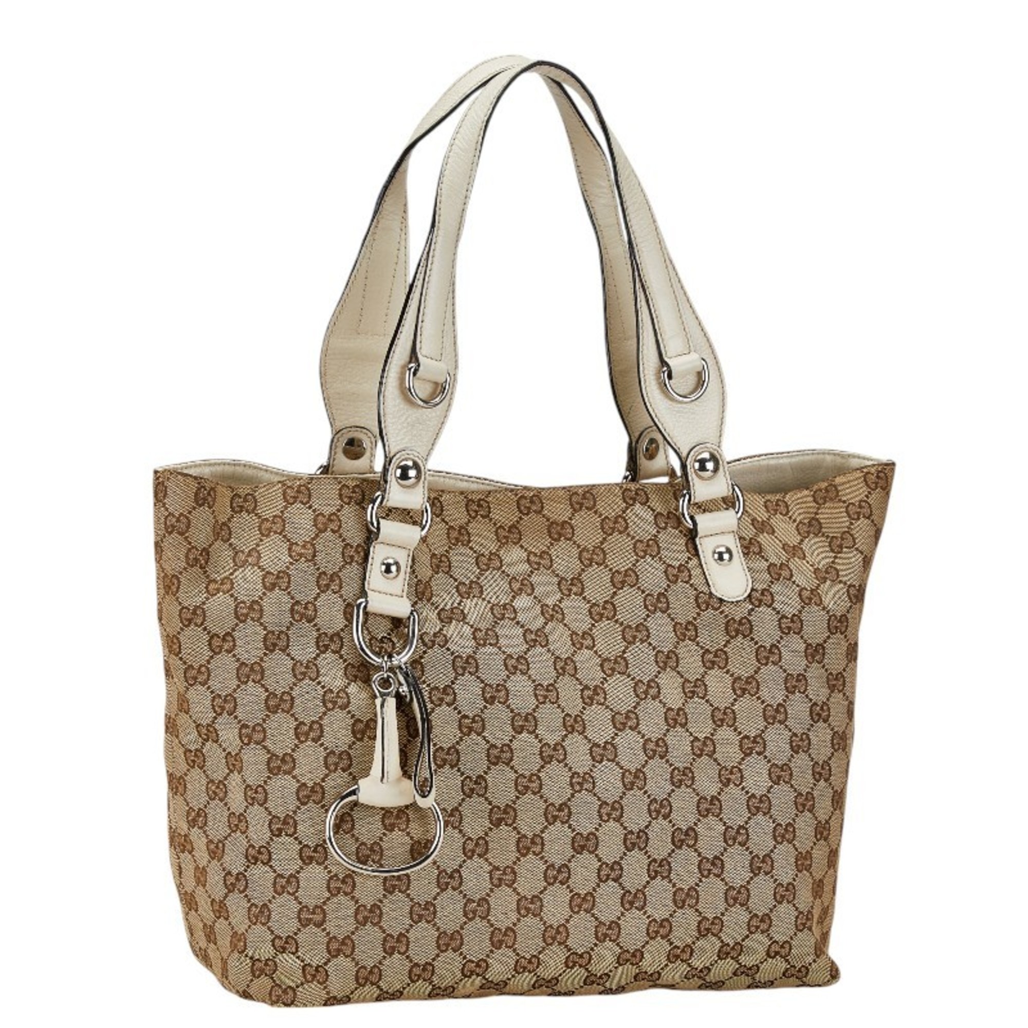 Gucci GG Canvas Horsebit Tote Bag 229852 Beige White Leather Women's GUCCI