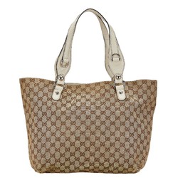 Gucci GG Canvas Horsebit Tote Bag 229852 Beige White Leather Women's GUCCI