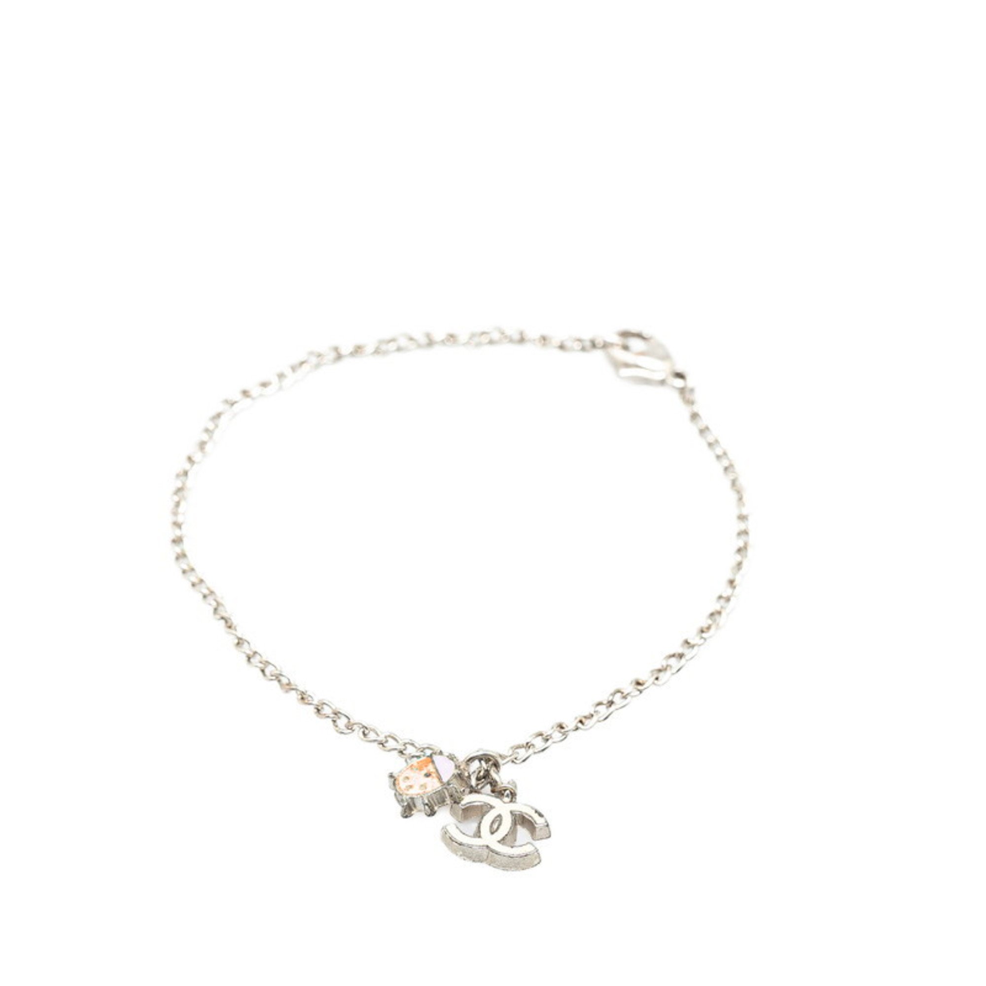 Chanel Coco Mark Ladybird Chain Bracelet Silver White Red Metal Women's CHANEL