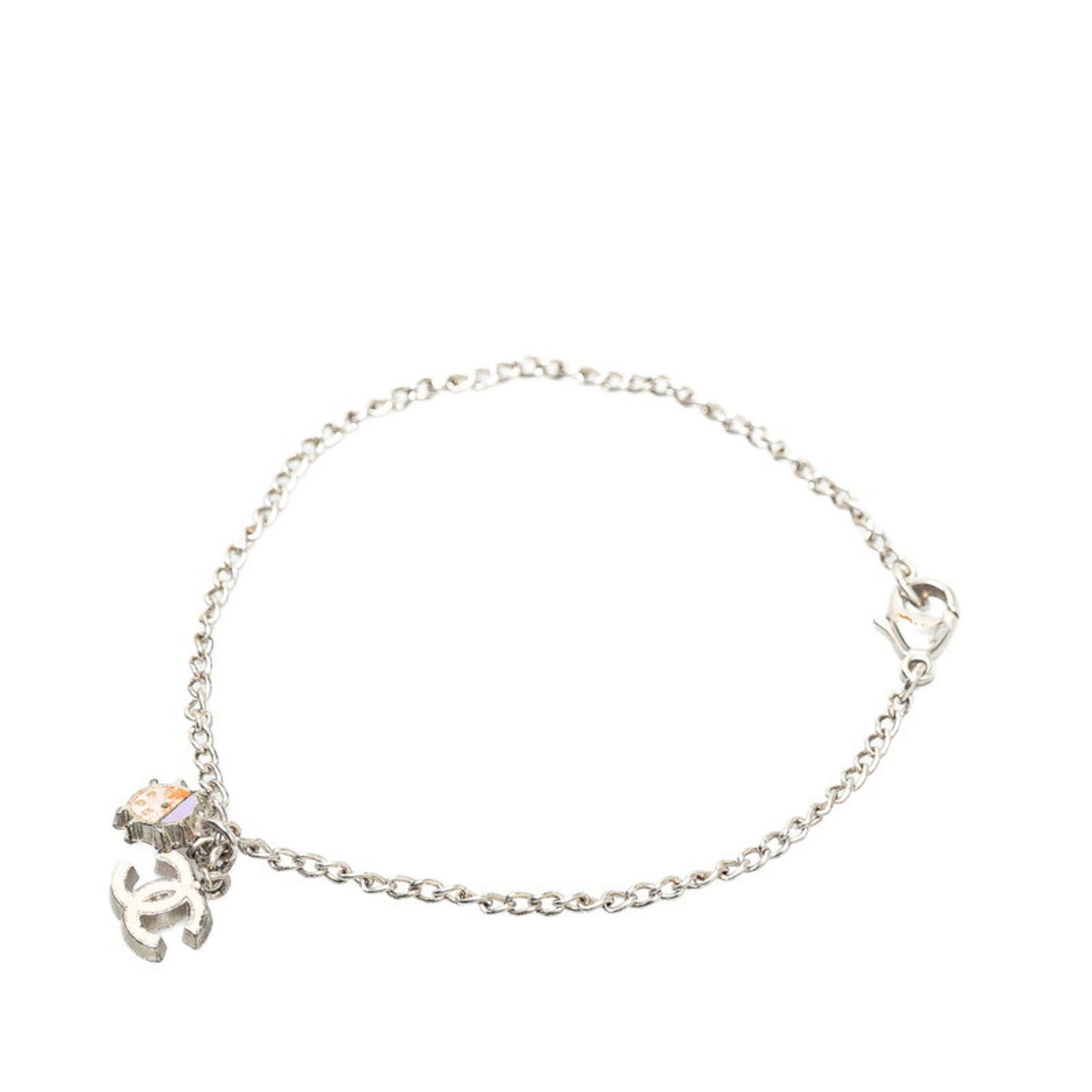 Chanel Coco Mark Ladybird Chain Bracelet Silver White Red Metal Women's CHANEL