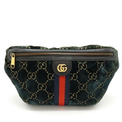 GUCCI GG Velvet Sherry Line Belt Bag Body Waist Pouch Leather Green 574968