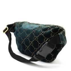 GUCCI GG Velvet Sherry Line Belt Bag Body Waist Pouch Leather Green 574968