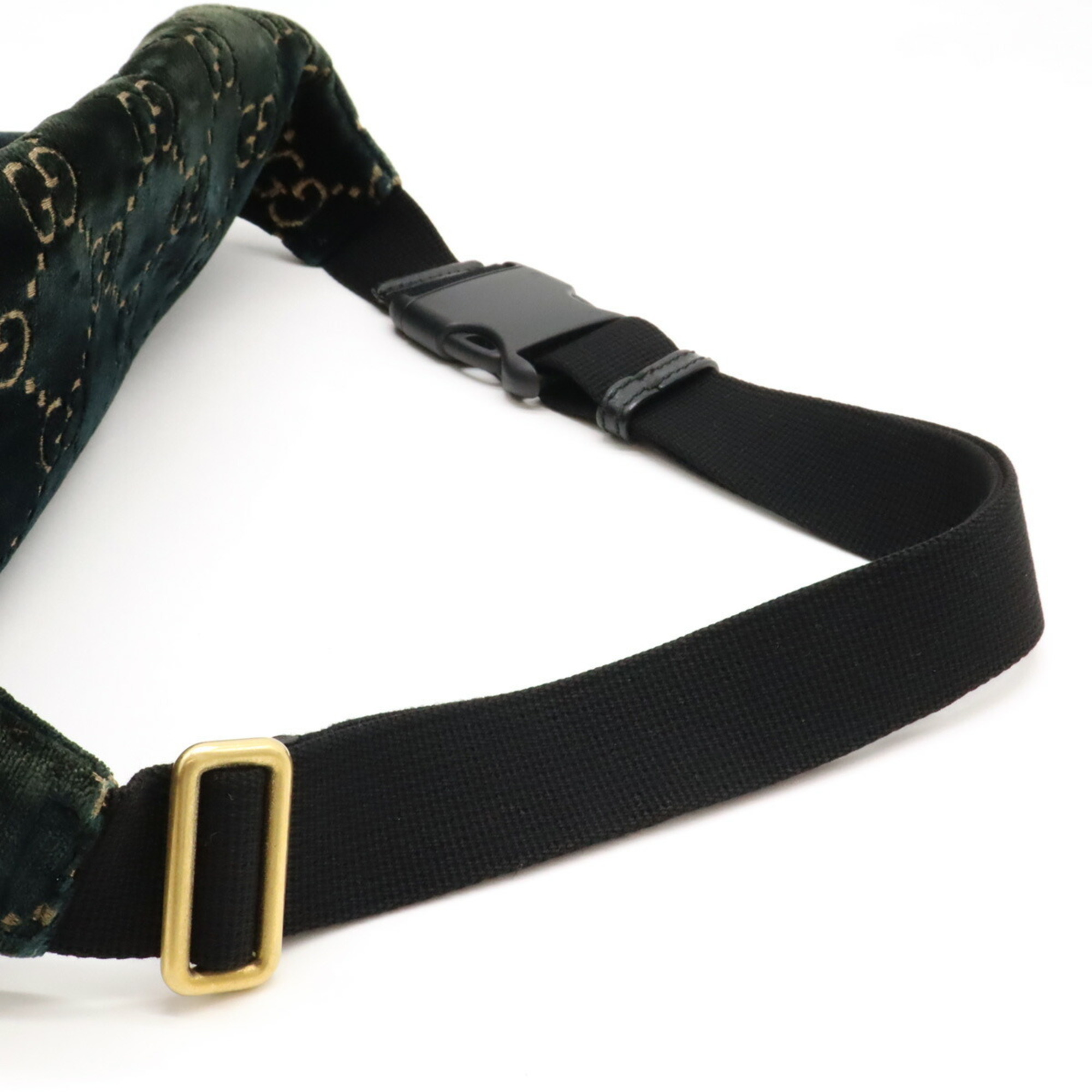 GUCCI GG Velvet Sherry Line Belt Bag Body Waist Pouch Leather Green 574968