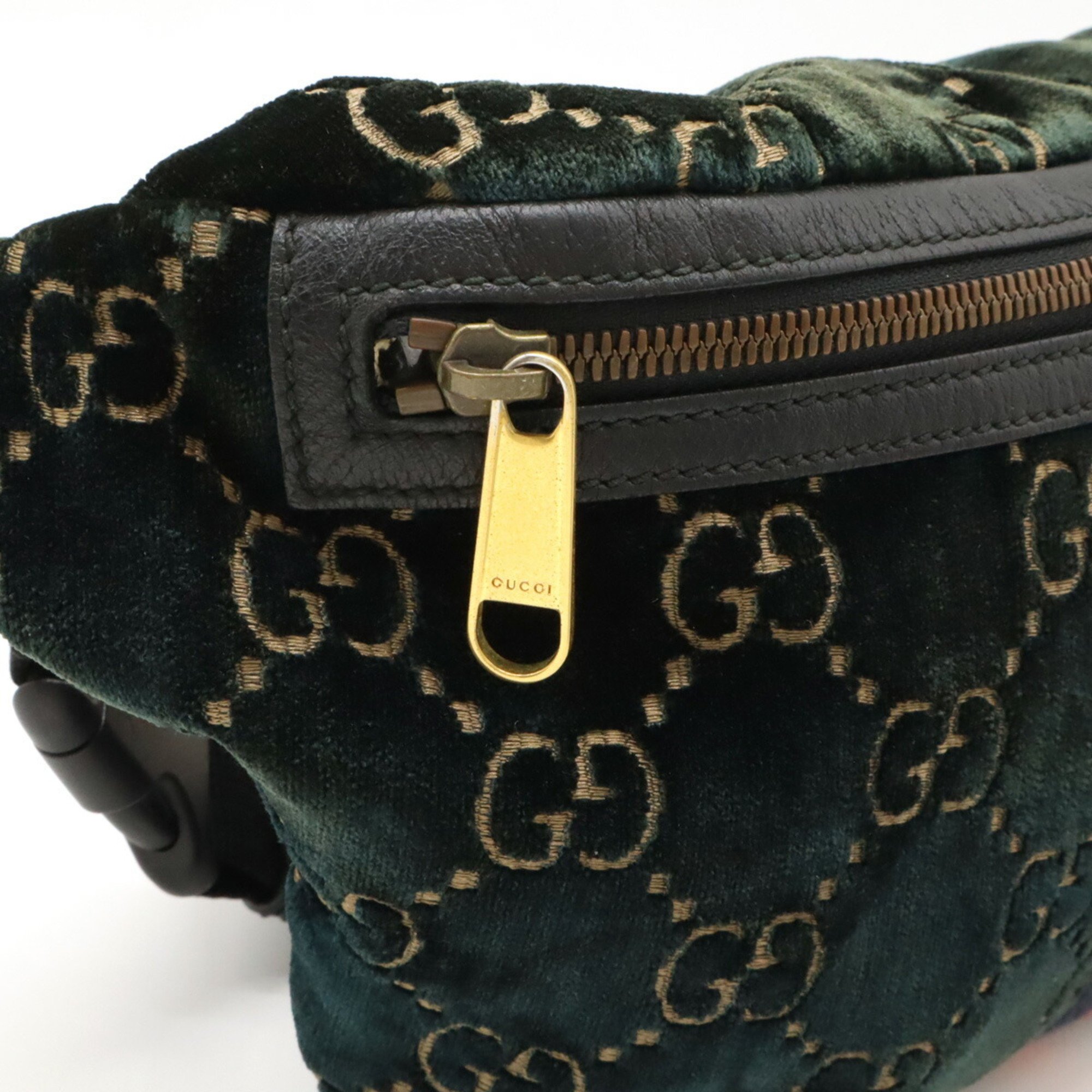 GUCCI GG Velvet Sherry Line Belt Bag Body Waist Pouch Leather Green 574968