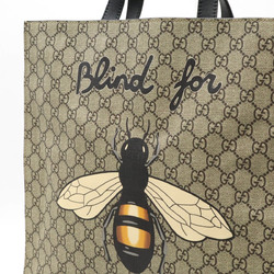 GUCCI GG Supreme Bee 25 Tote Bag Shoulder PVC Leather Khaki Beige Black 450950