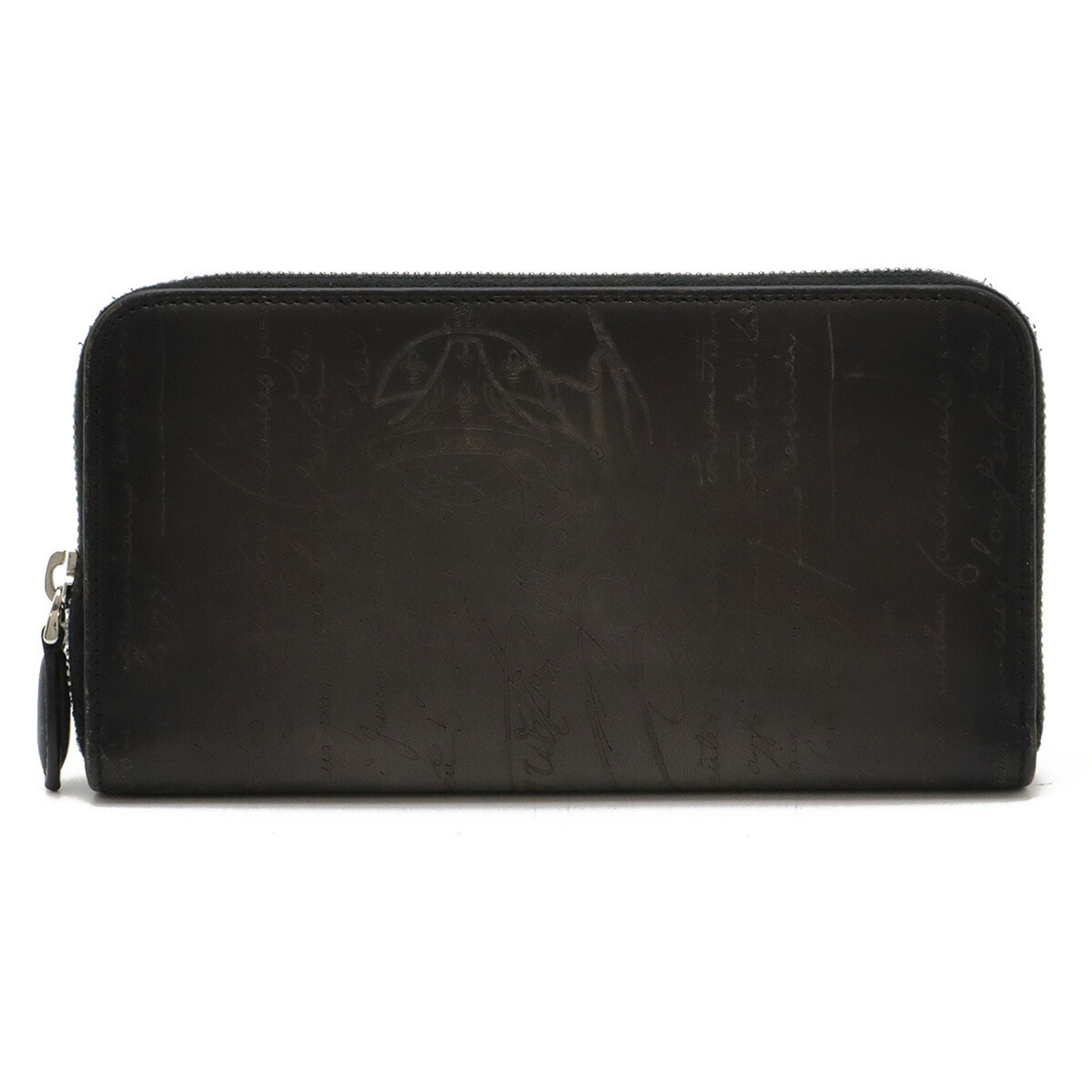 Berluti Itauba Neo Scritto Leather Long Zip Wallet Round Venezia Black