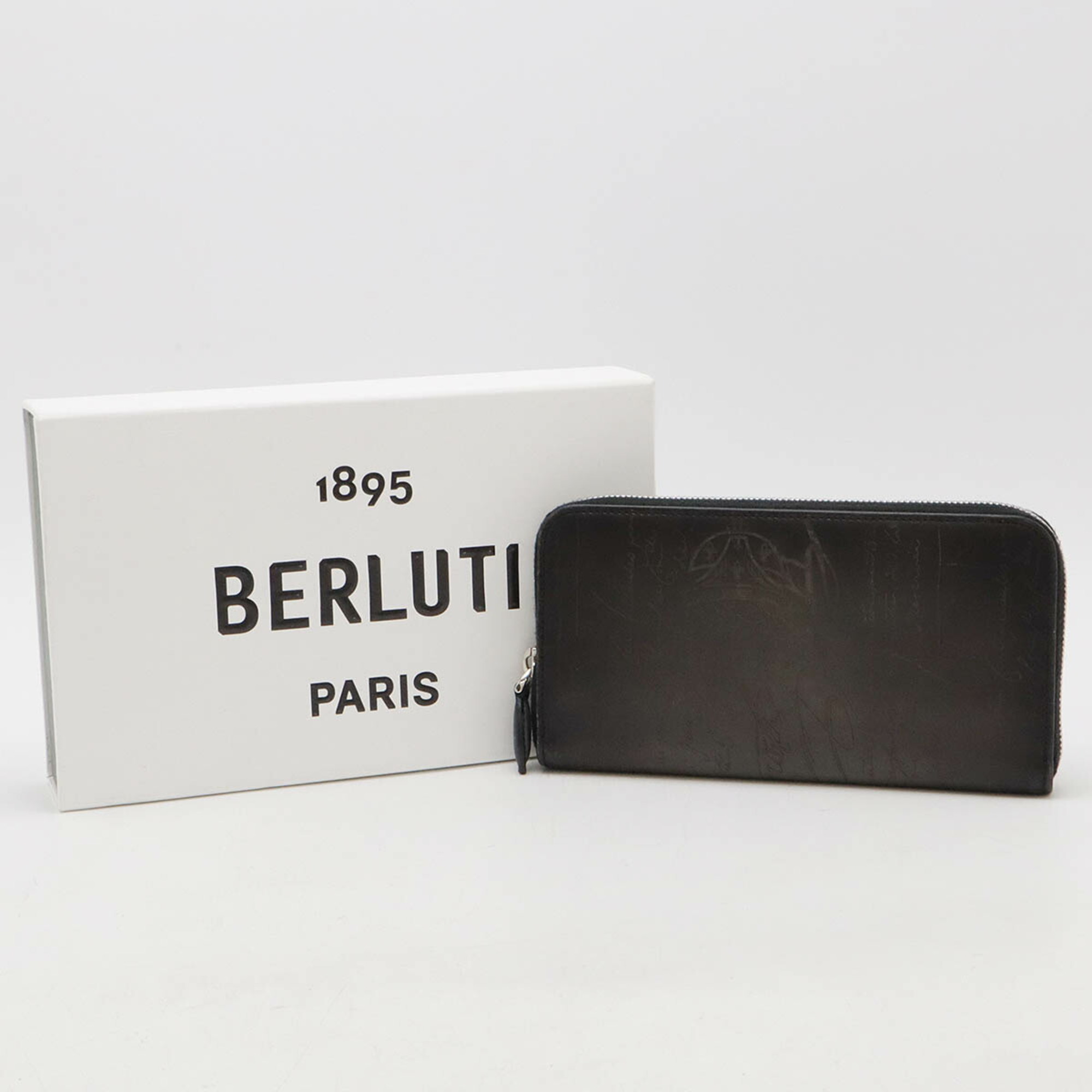 Berluti Itauba Neo Scritto Leather Long Zip Wallet Round Venezia Black