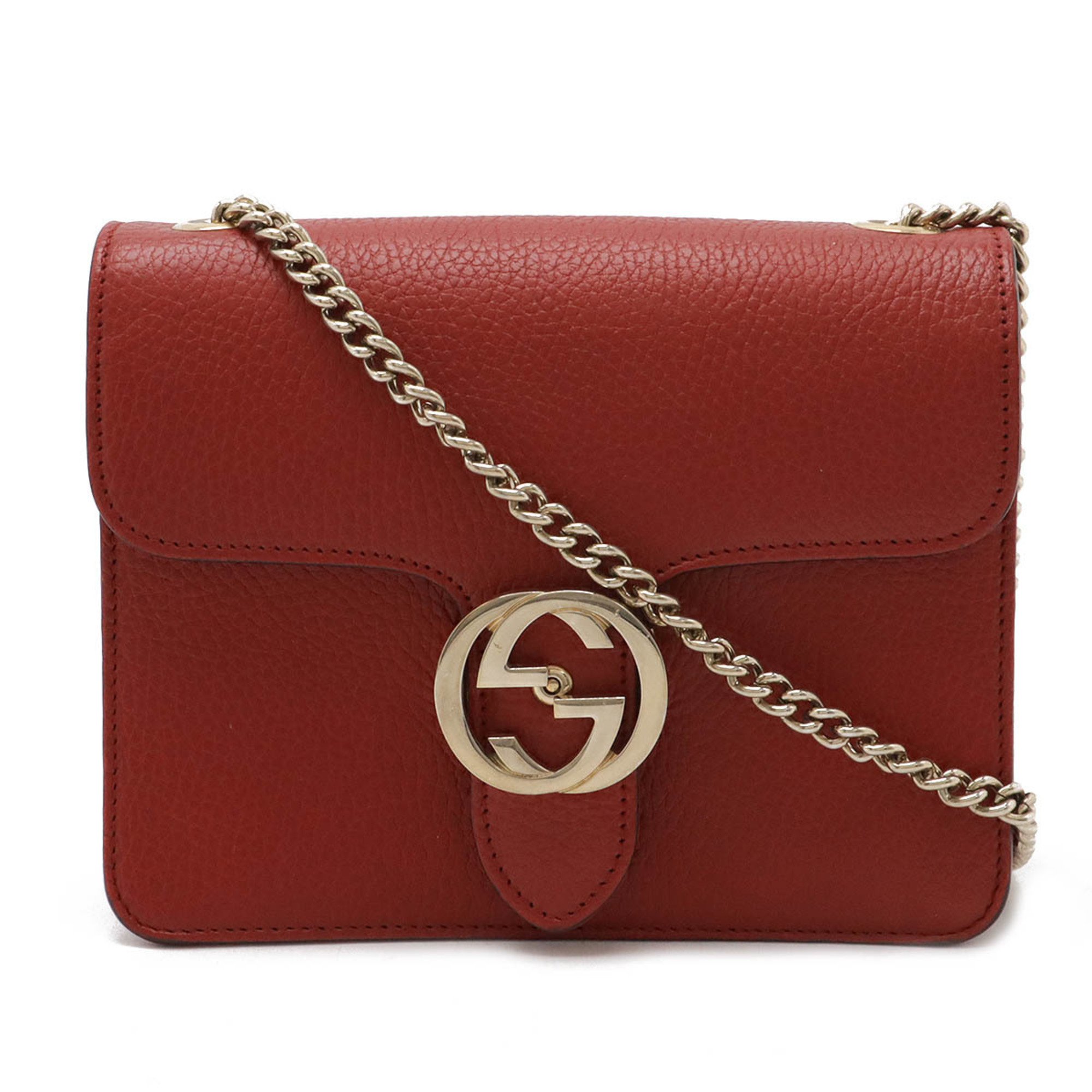 GUCCI Interlocking G Chain Bag Shoulder Leather Red 510304