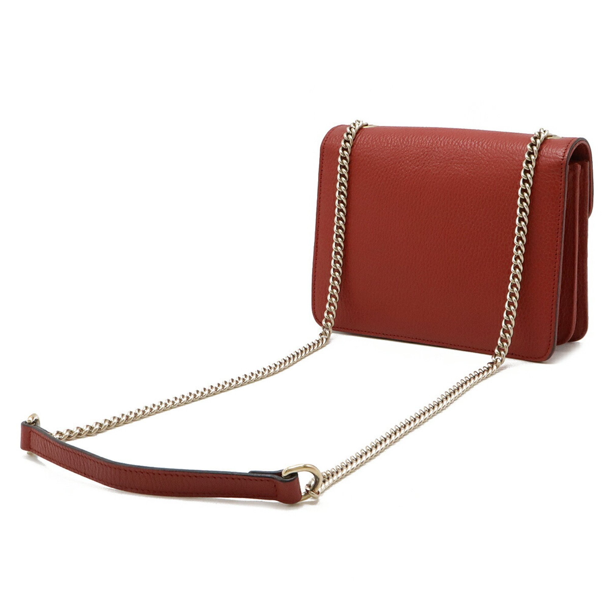 GUCCI Interlocking G Chain Bag Shoulder Leather Red 510304