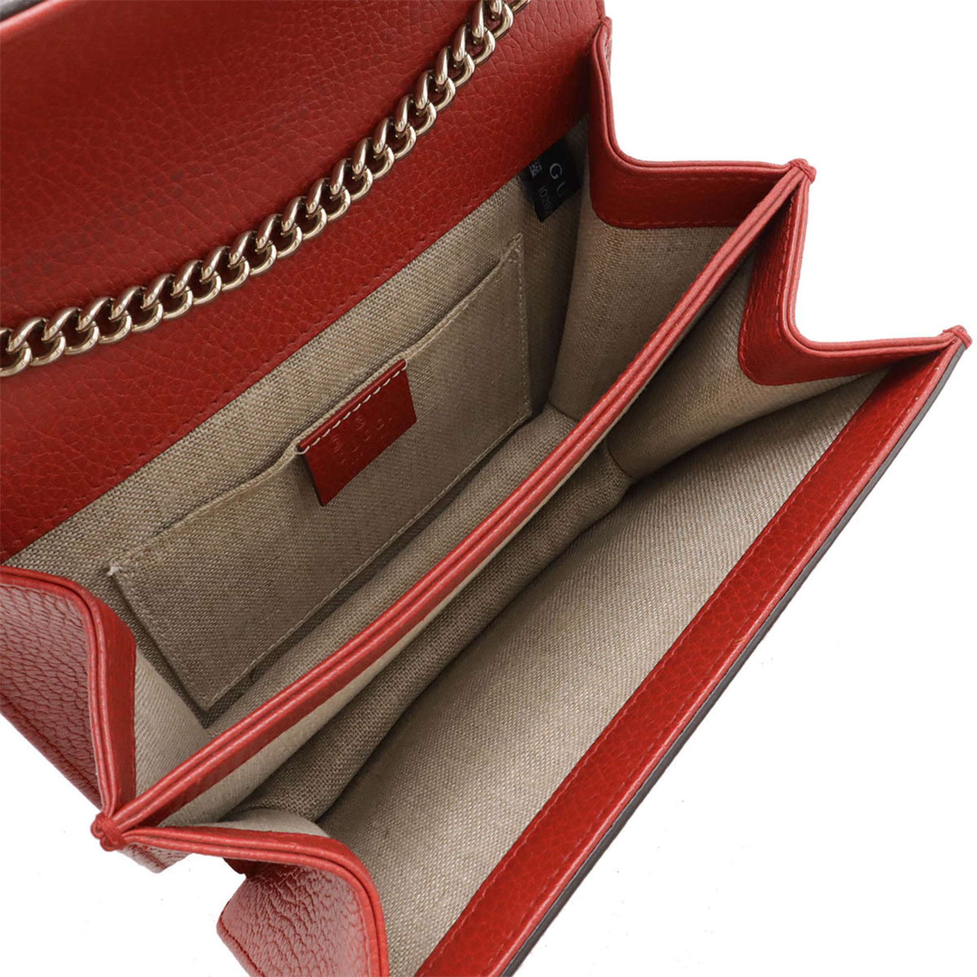 GUCCI Interlocking G Chain Bag Shoulder Leather Red 510304