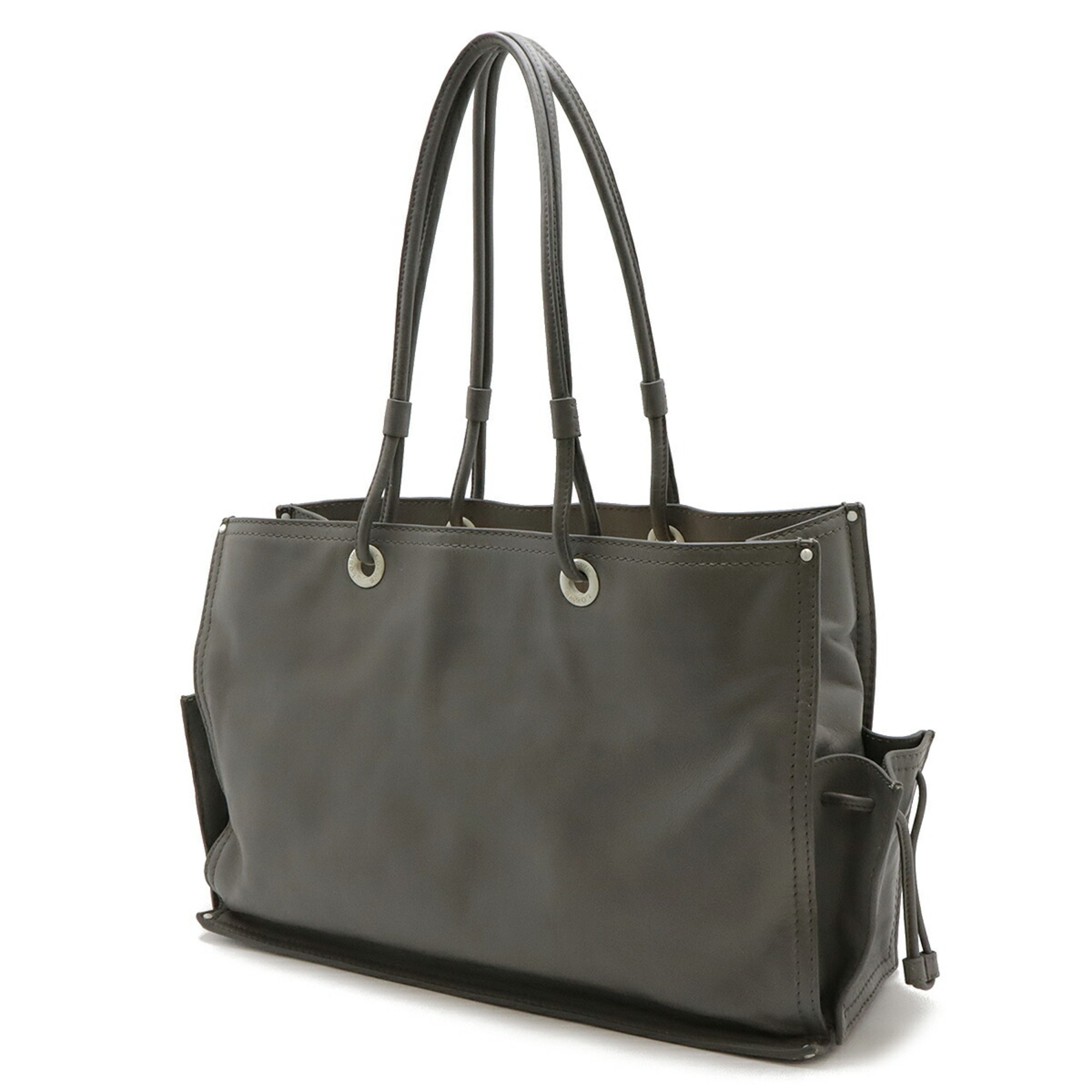 LOEWE Shopper Tote Bag Shoulder Crown Studs Leather Grey