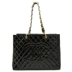 CHANEL Chanel Matelasse Coco Mark Chain Tote Bag Shoulder Patent Leather Enamel Black