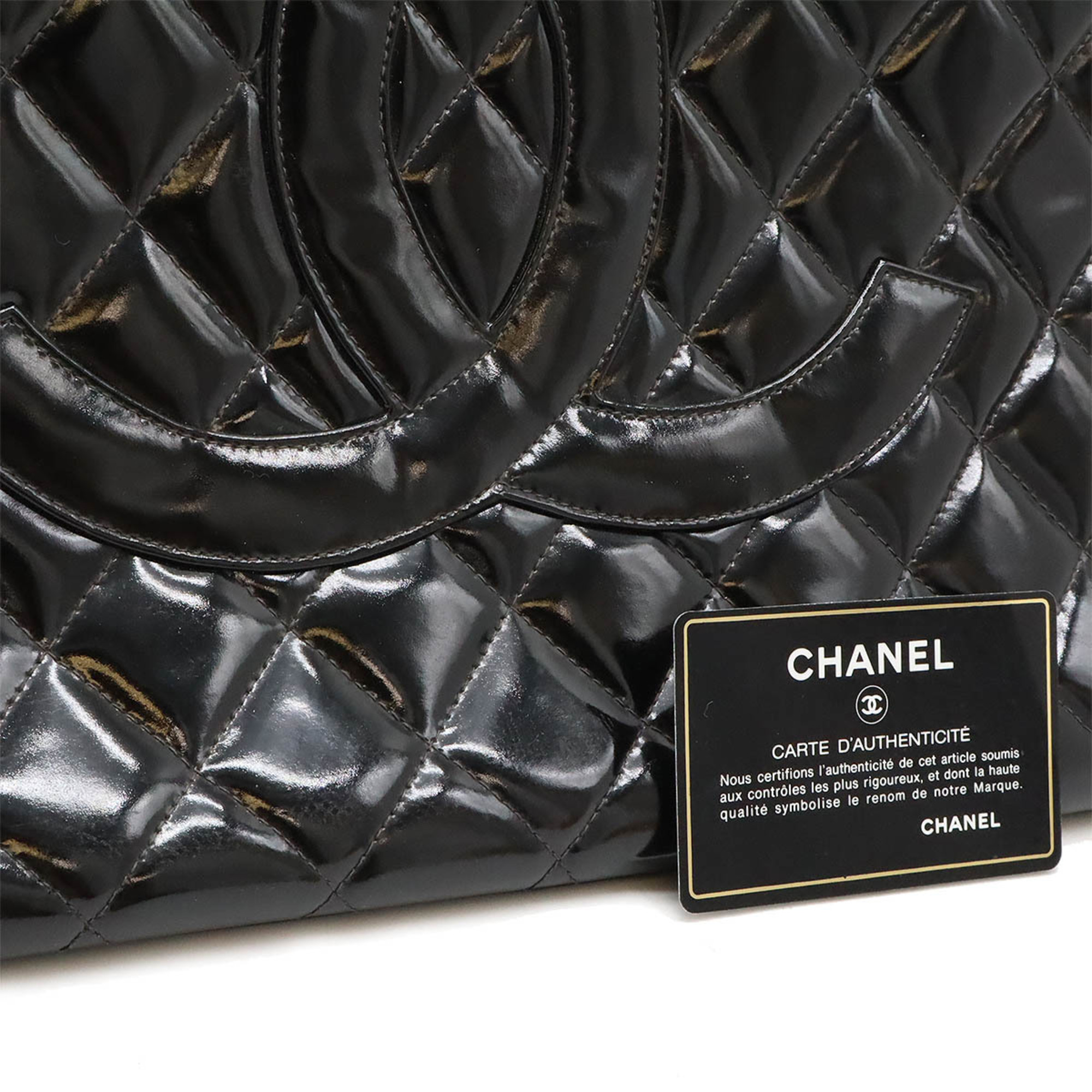 CHANEL Chanel Matelasse Coco Mark Chain Tote Bag Shoulder Patent Leather Enamel Black