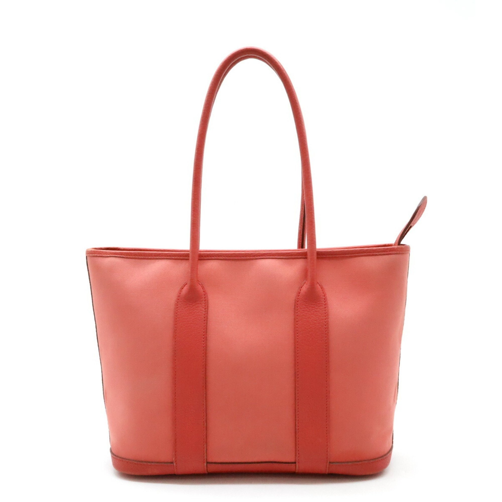 HERMES Garden Zip PM Tote Bag Shoulder Toile Officier Leather Coral Pink □M Engraved