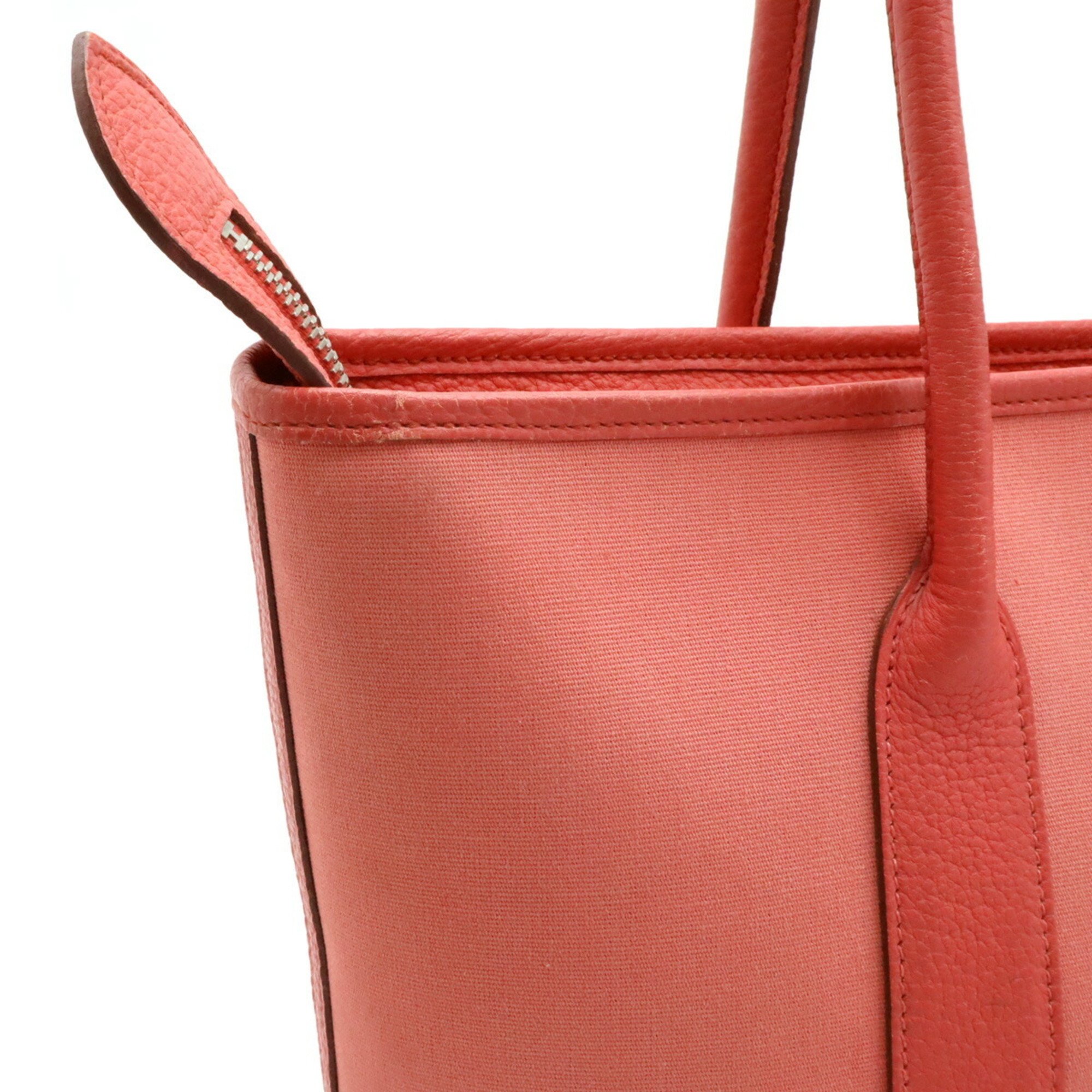 HERMES Garden Zip PM Tote Bag Shoulder Toile Officier Leather Coral Pink □M Engraved